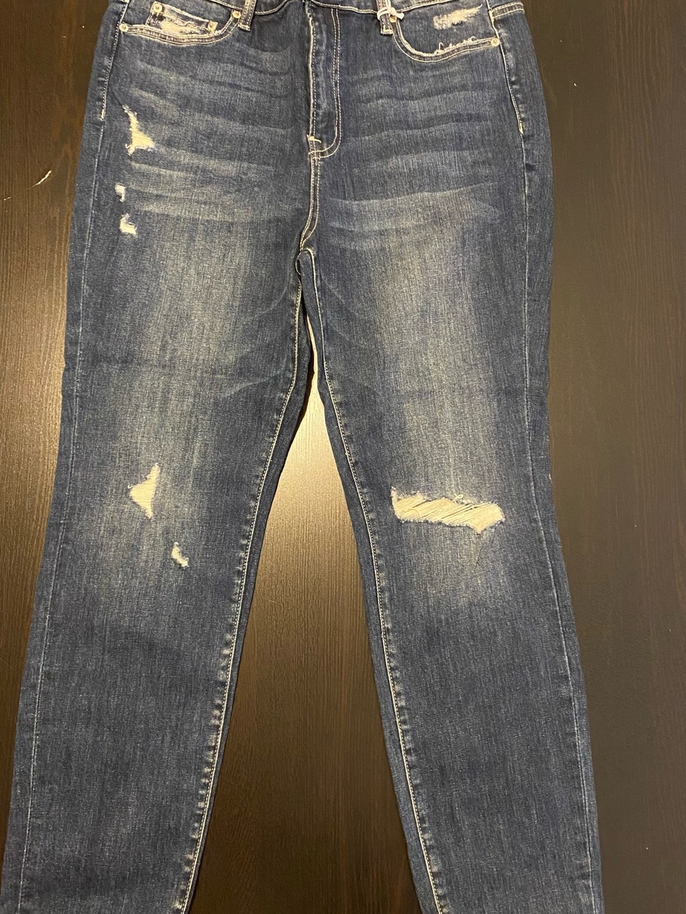 Zenana Outfitters Distressed Skinny Jeans - Dark Blue